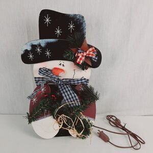 Handmade Snowman Light Christmas Decoration Wooden 19" Hand Crafted Primitive